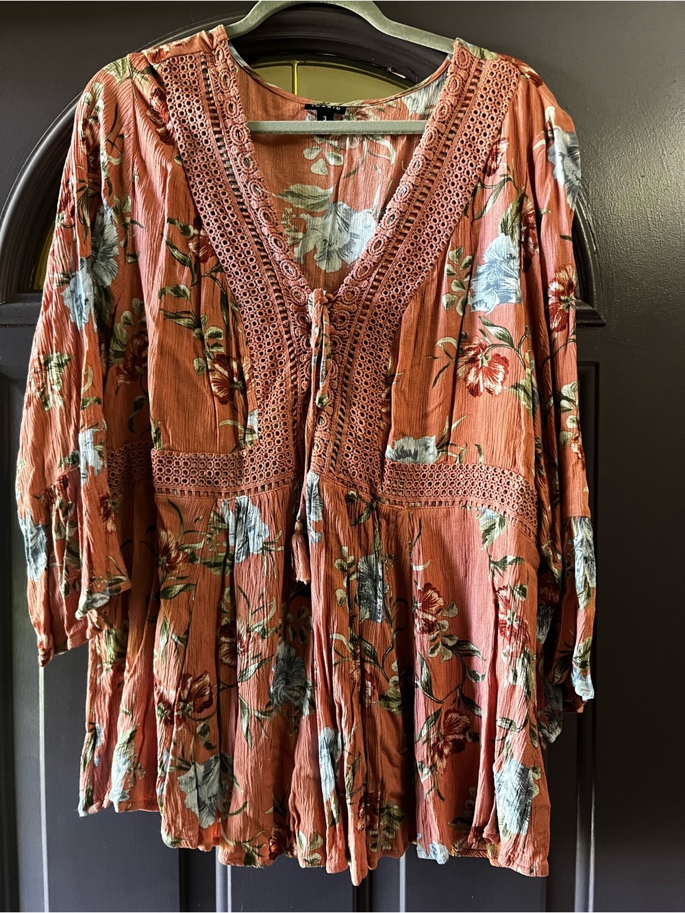 Torrid Dusty Pink Floral Crochet-Trim Peasant Tunic